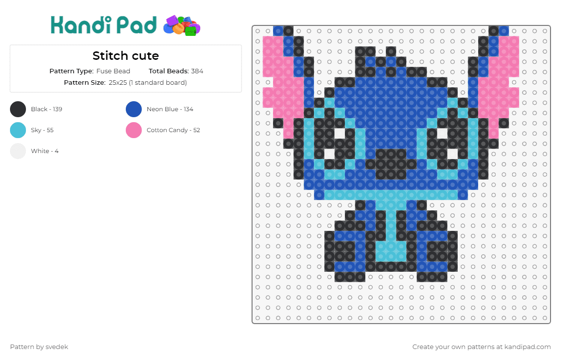 Stitch cute - Fuse Bead Pattern by svedek on Kandi Pad - stitch,lilo and stitch,adorable,animated,classic,cuteness,intergalactic,charm,fans,blue