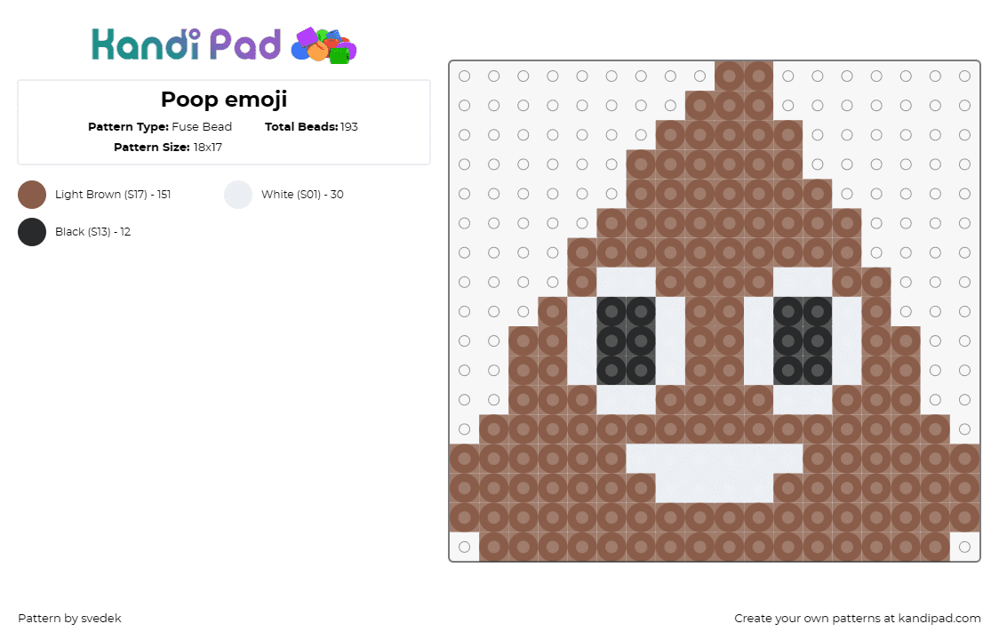 Poop emoji - Fuse Bead Pattern by svedek on Kandi Pad - poop,emoji,humorous,playful,whimsical,character,brown