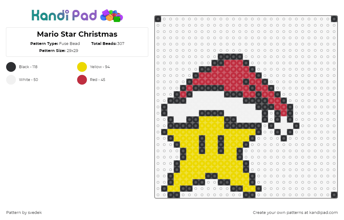 Mario Star Christmas - Fuse Bead Pattern by svedek on Kandi Pad - star,christmas,hat,santa,mario,nintendo,video game,holiday,yellow,red