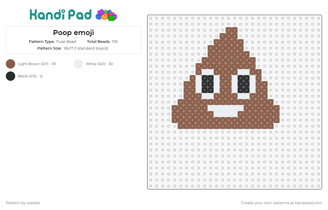 Poop emoji - Fuse Bead Pattern by svedek on Kandi Pad - poop,emoji,humorous,playful,fun,whimsical,character,brown