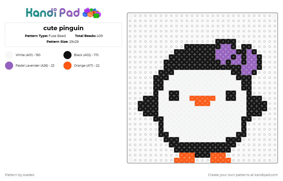 cute pinguin - Fuse Bead Pattern by svedek on Kandi Pad - penguin,bird,white,orange,pink