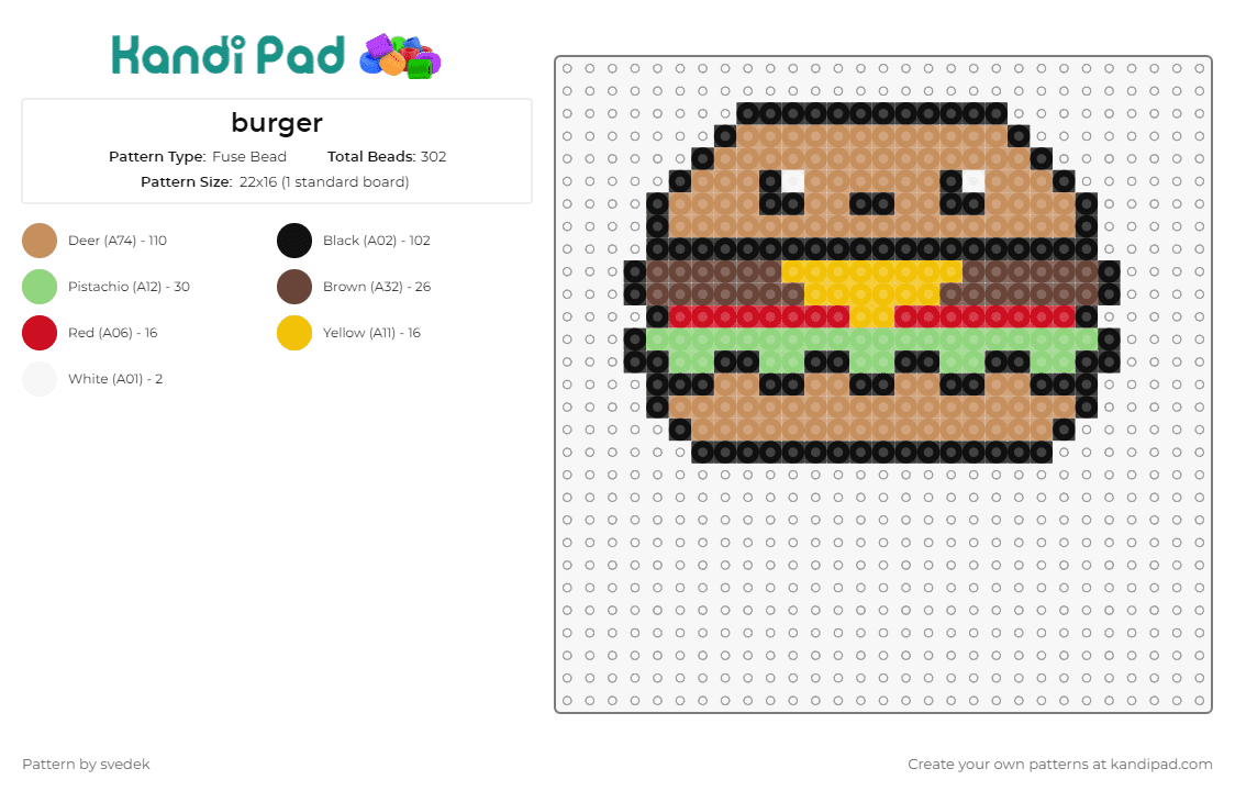 burger - Fuse Bead Pattern by svedek on Kandi Pad - hamburger,food,sandwich,cheeseburger,meal,snack