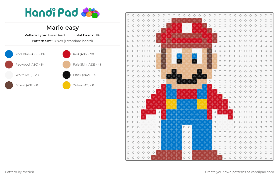 Mario easy - Fuse Bead Pattern by svedek on Kandi Pad - mario,nintendo,iconic,plumber,fun,excitement,video game,red