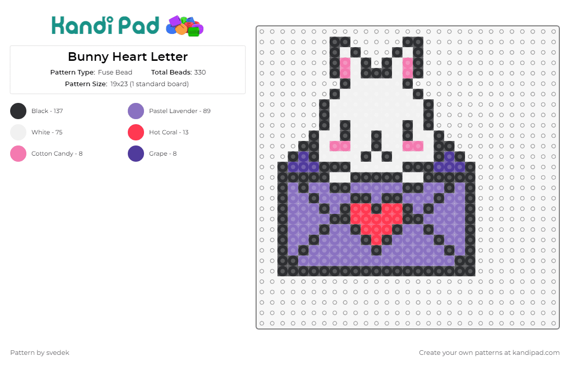 Bunny Heart Letter - Fuse Bead Pattern by svedek on Kandi Pad - bunny,rabbit,heart,letter,mail,cute