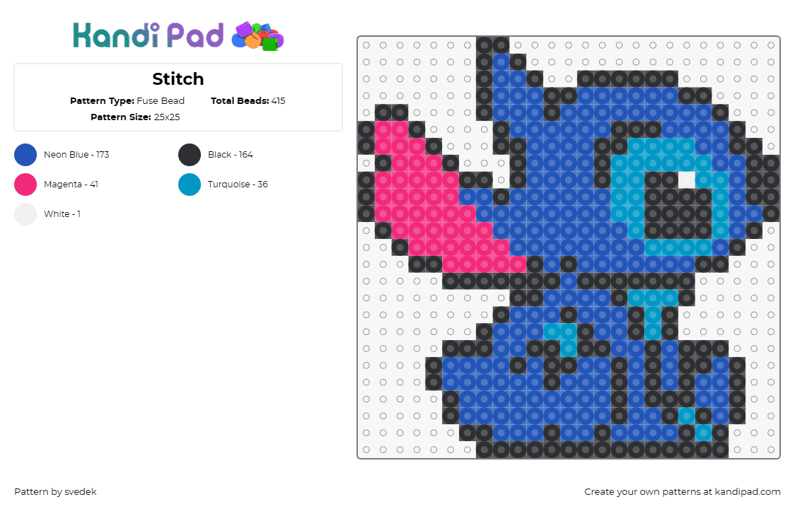 Stitch - Fuse Bead Pattern by svedek on Kandi Pad - stitch,lilo and stitch,heartwarming,disney,adventure,extraterrestrial,personalit