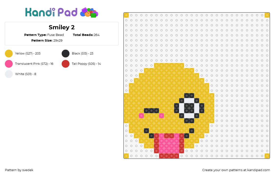 Smiley 2 - Fuse Bead Pattern by svedek on Kandi Pad - emoji,tongue,wink,silly,playful,humorous,cheeky,yellow