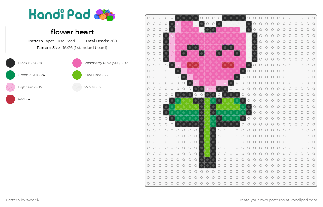 flower heart - Fuse Bead Pattern by svedek on Kandi Pad - flower,heart,kawaii,cute,face,pink,green