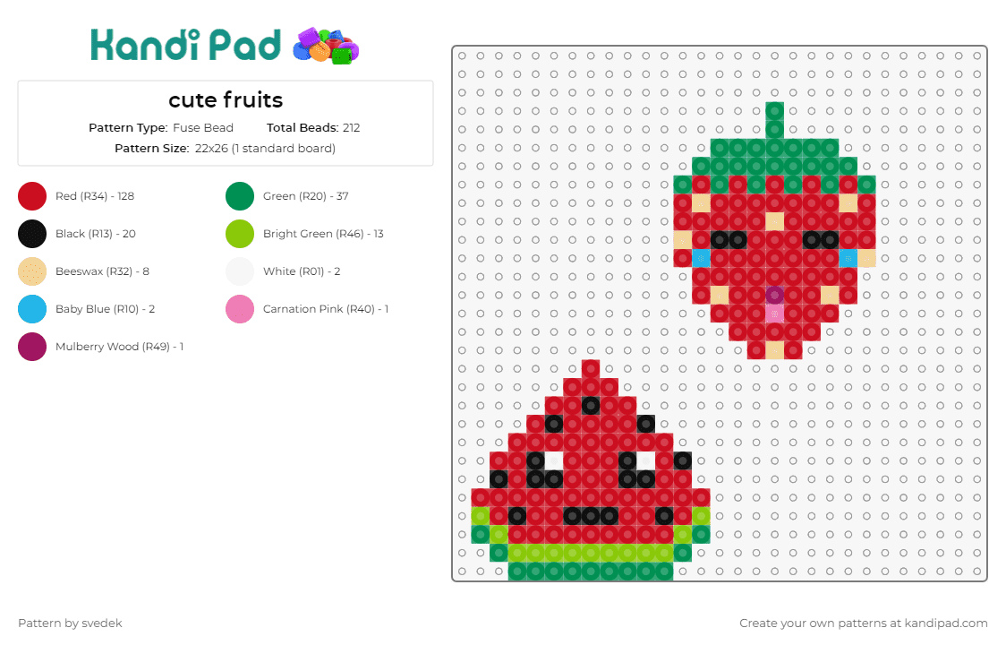 cute fruits - Fuse Bead Pattern by svedek on Kandi Pad - strawberry,watermelon,fruit,food,cute,summer,sweet,adorable,refreshing,red