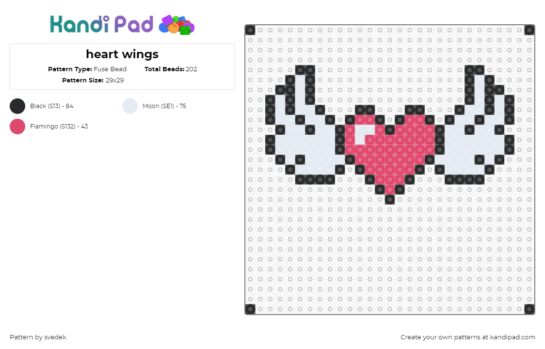 heart wings - Fuse Bead Pattern by svedek on Kandi Pad - heart,wings,angel,love,charm,pink,white