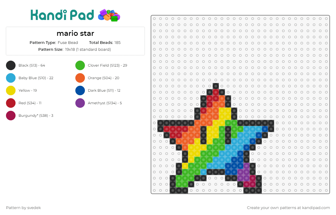 mario star - Fuse Bead Pattern by svedek on Kandi Pad - star,rainbow,mario,nintendo,playful,iconic,gaming nostalgia