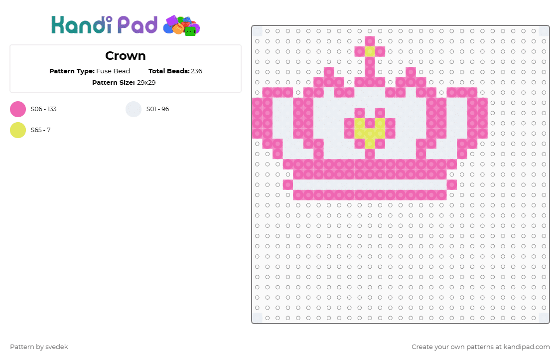 Crown - Fuse Bead Pattern by svedek on Kandi Pad - pink