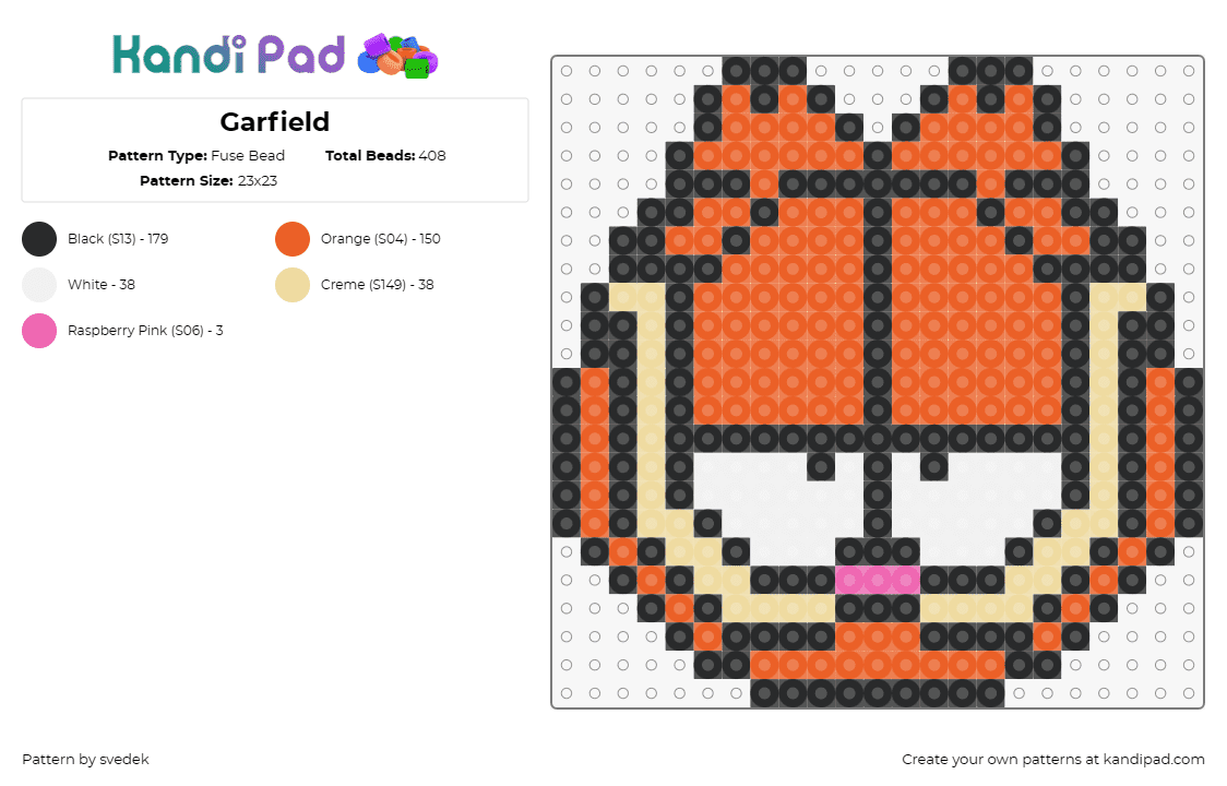 Garfield - Fuse Bead Pattern by svedek on Kandi Pad - garfield,comic,cat,character,smile,eyes,orange