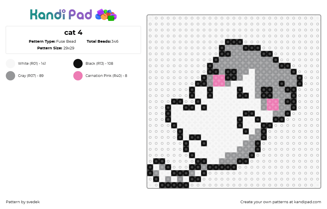 cat 4 - Fuse Bead Pattern by svedek on Kandi Pad - cat,kitten,cute,animal,playful,pet,gray,white