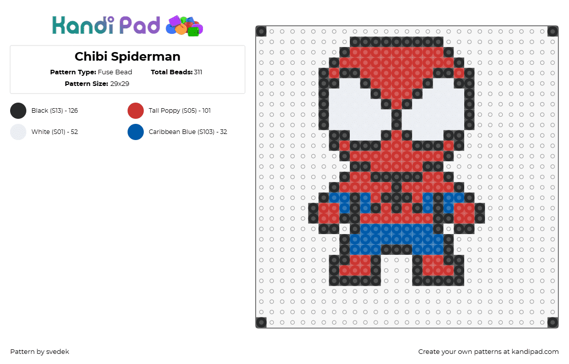 Chibi Spiderman - Fuse Bead Pattern by svedek on Kandi Pad - spiderman,superhero,marvel,chibi,comic,character,costume,red