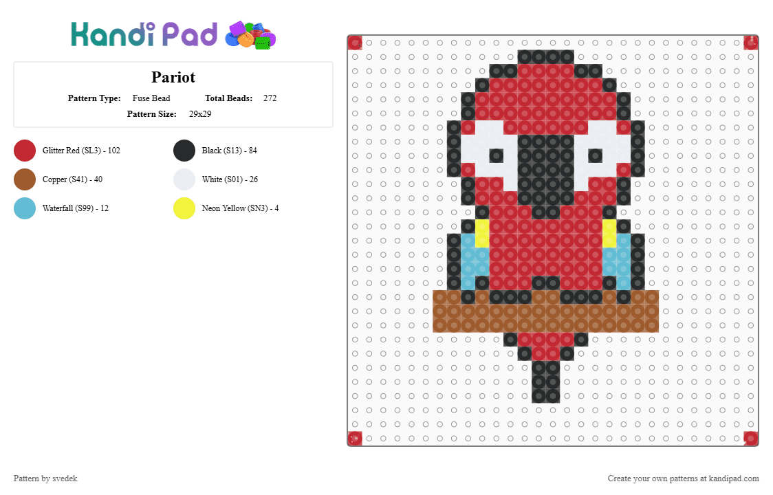 Pariot - Fuse Bead Pattern by svedek on Kandi Pad - parrot,bird,red,tan
