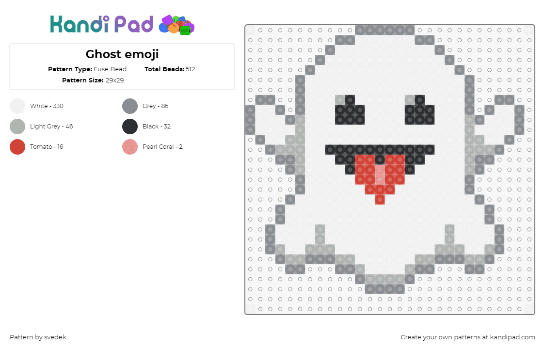 Ghost emoji - Fuse Bead Pattern by svedek on Kandi Pad - ghost,emoji,cute,spooky,halloween,tongue,boo,white,red