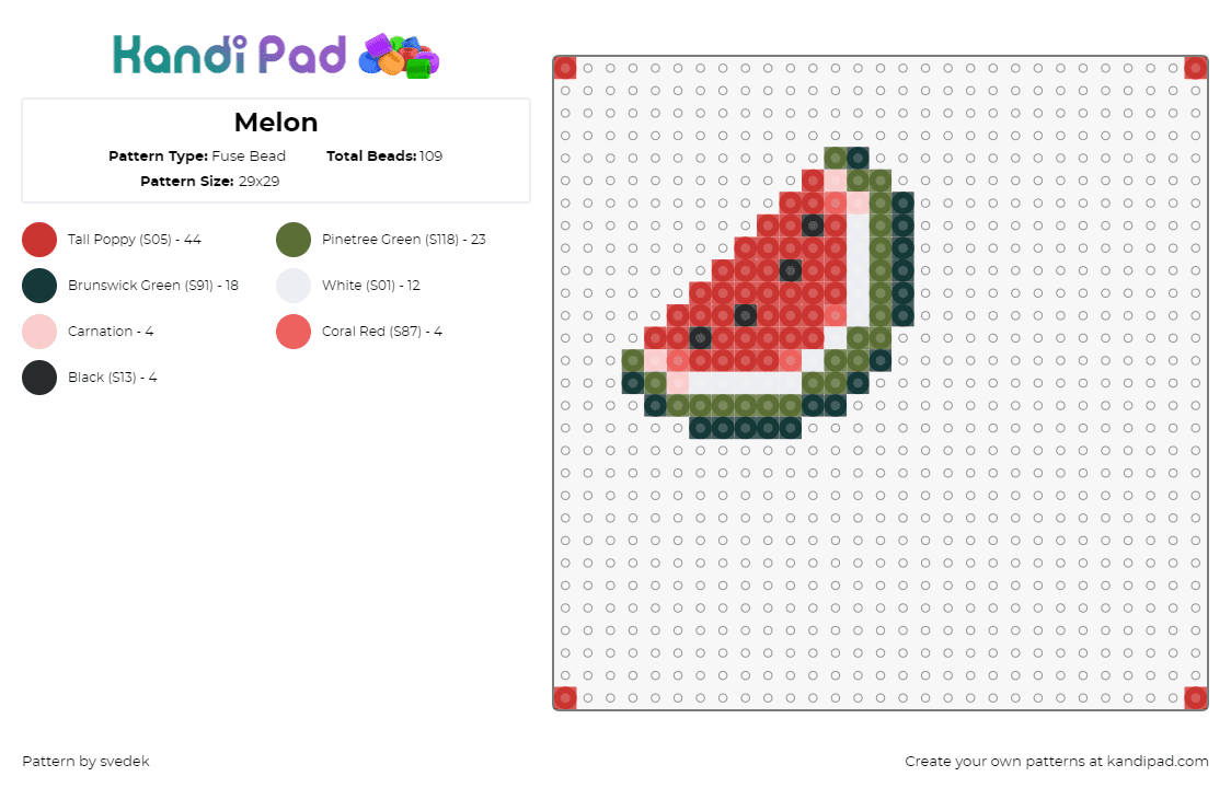 Melon - Fuse Bead Pattern by svedek on Kandi Pad - watermelon,fruit,food,red,green