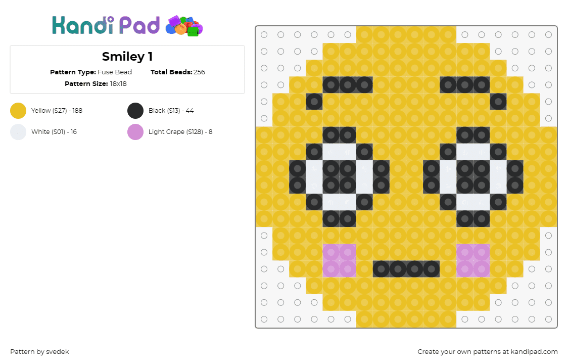 Smiley 1 - Fuse Bead Pattern by svedek on Kandi Pad - emoji,blush,classic,expression,recognizable,emotion,touch,yellow