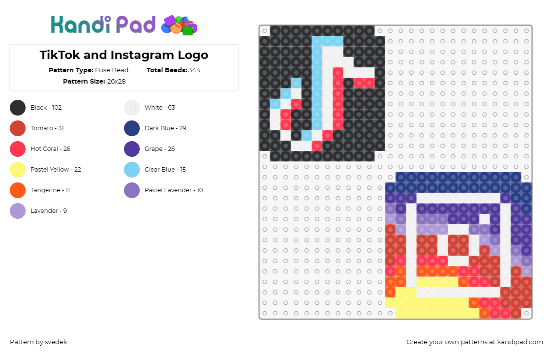 TikTok and Instagram Logo - Fuse Bead Pattern by svedek on Kandi Pad - tik tok,instagram,social media,logo,colorful