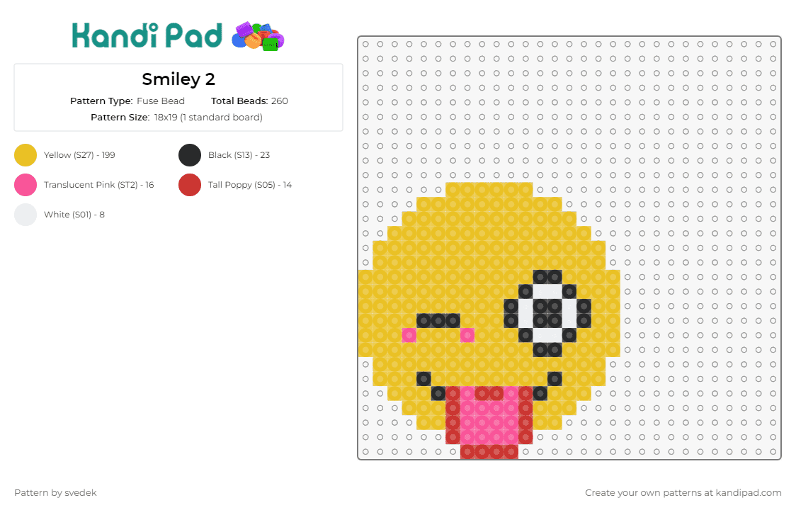 Smiley 2 - Fuse Bead Pattern by svedek on Kandi Pad - emoji,tongue,wink,silly,playful,fun,humorous,cheeky,yellow