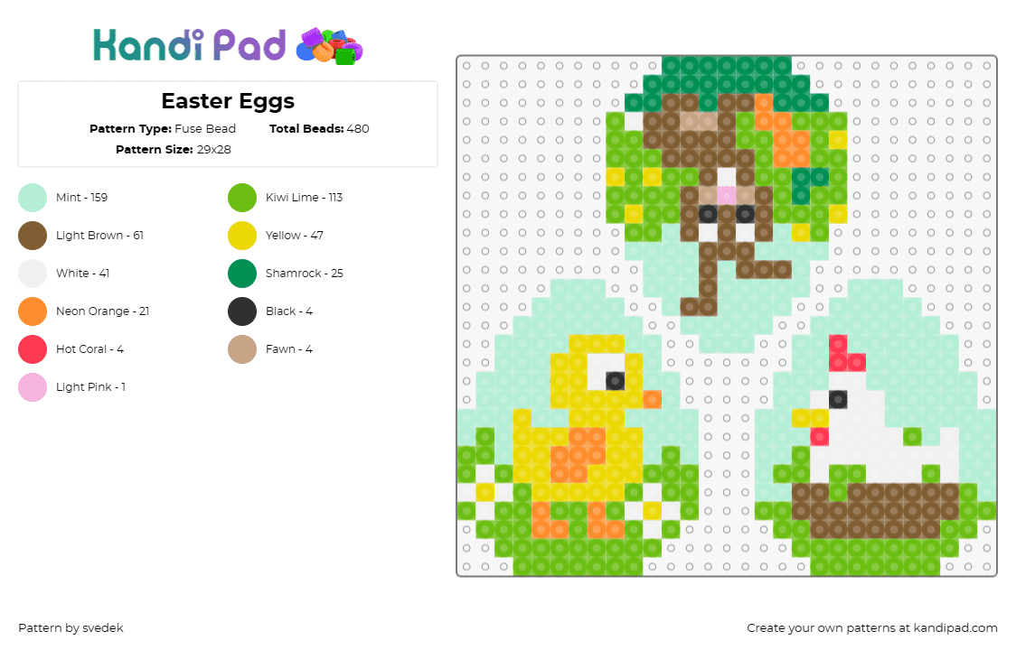 Easter Eggs - Fuse Bead Pattern by svedek on Kandi Pad - easter,eggs,chick,bunny,hen,animals,festive,holiday,teal,green,yellow