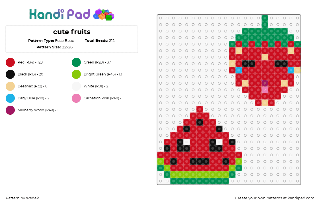 cute fruits - Fuse Bead Pattern by svedek on Kandi Pad - strawberry,watermelon,fruit,food,cute,summer,sweet,adorable,refreshing,red