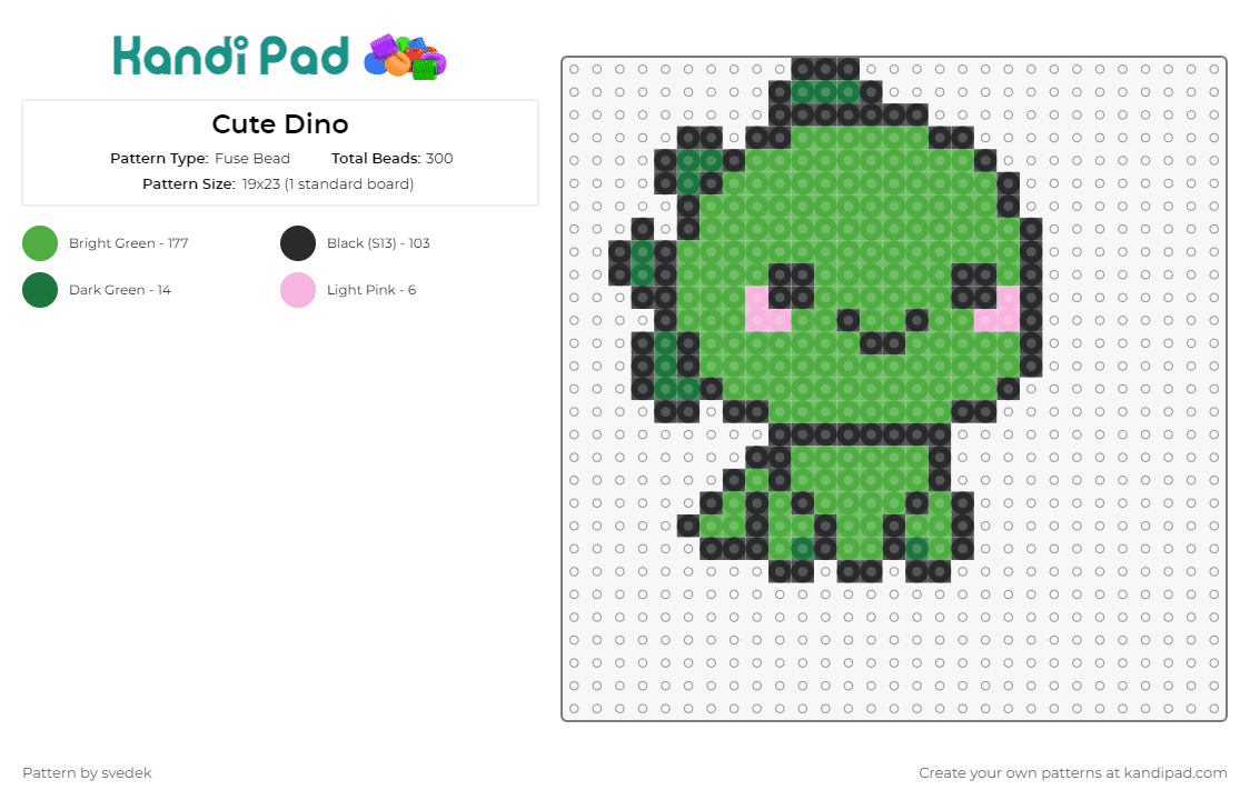 Cute Dino - Fuse Bead Pattern by svedek on Kandi Pad - dinosaur,cute,chibi,smile,animal,happy,character,green