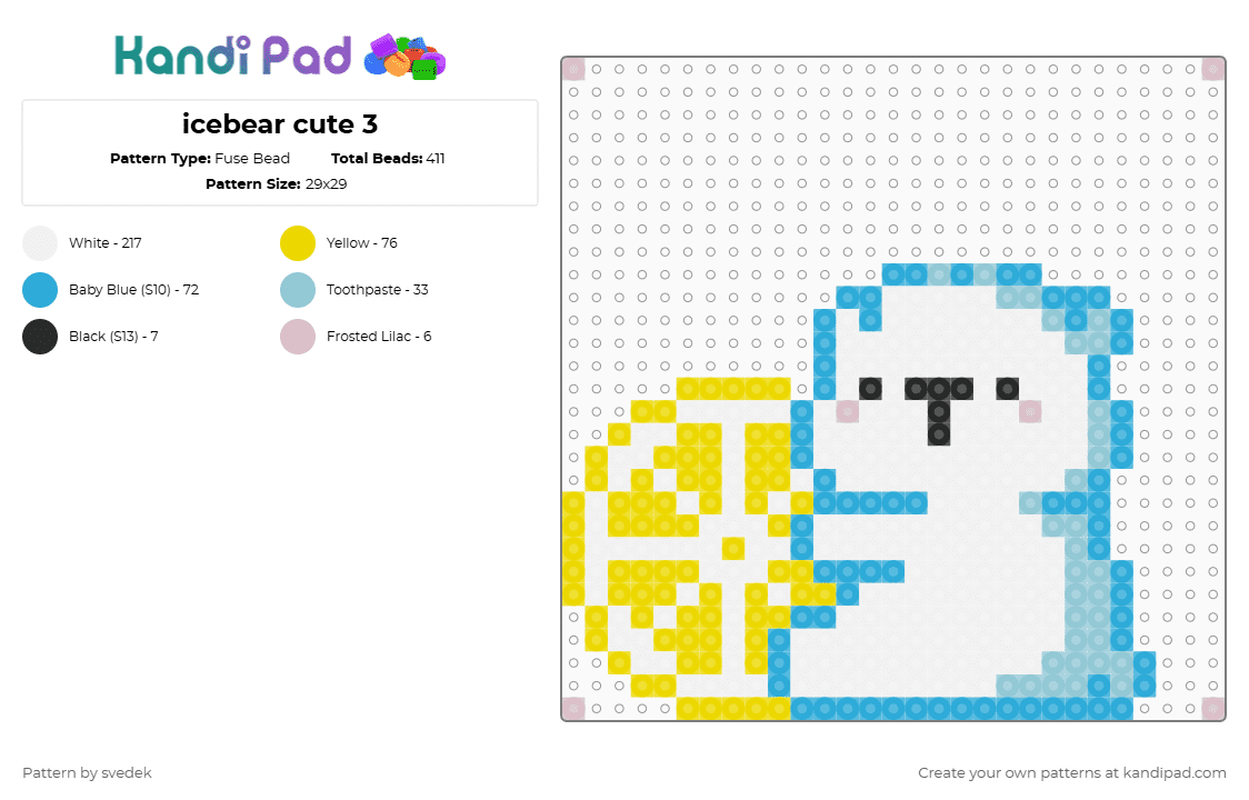 icebear cute 3 - Fuse Bead Pattern by svedek on Kandi Pad - polar bear,lemon,cute,animal,white,yellow,light blue