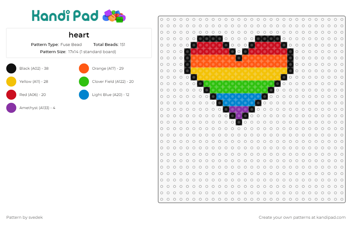 heart - Fuse Bead Pattern by svedek on Kandi Pad - heart,rainbow,love,inclusive,pride,symbol,affection,vibrant,décor,multicolor