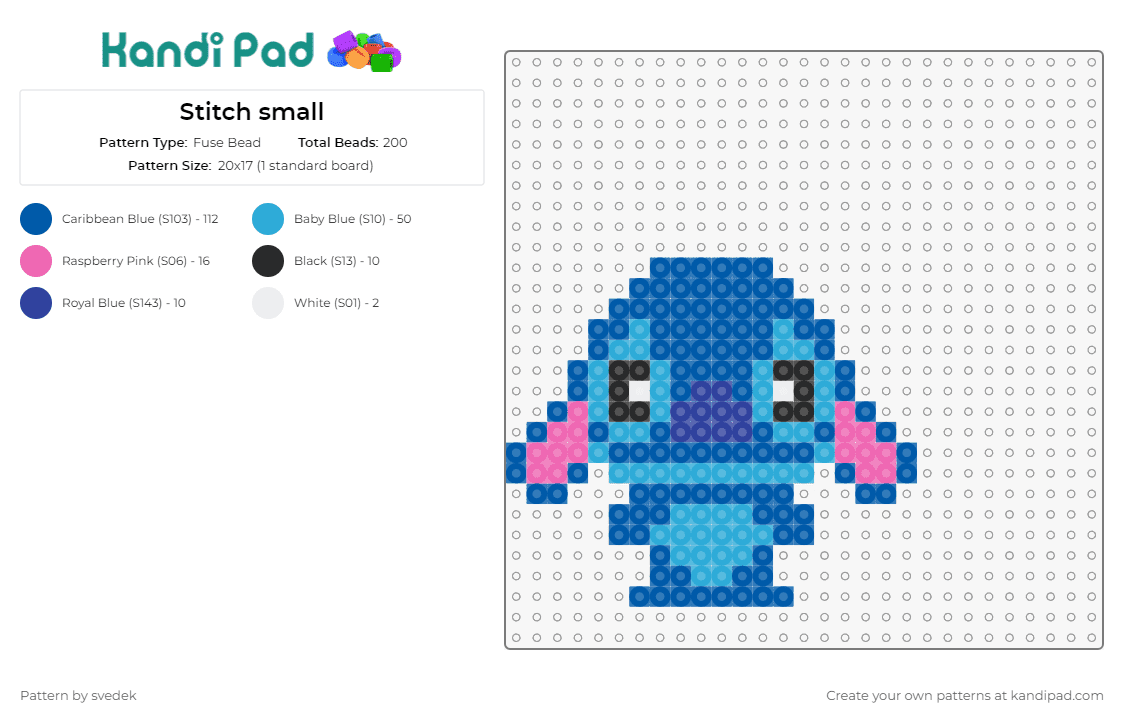 Stitch small - Fuse Bead Pattern by svedek on Kandi Pad - stitch,lilo and stitch,disney,mischievous,lovable,alien,whimsy,interstellar,fun,projects,blue