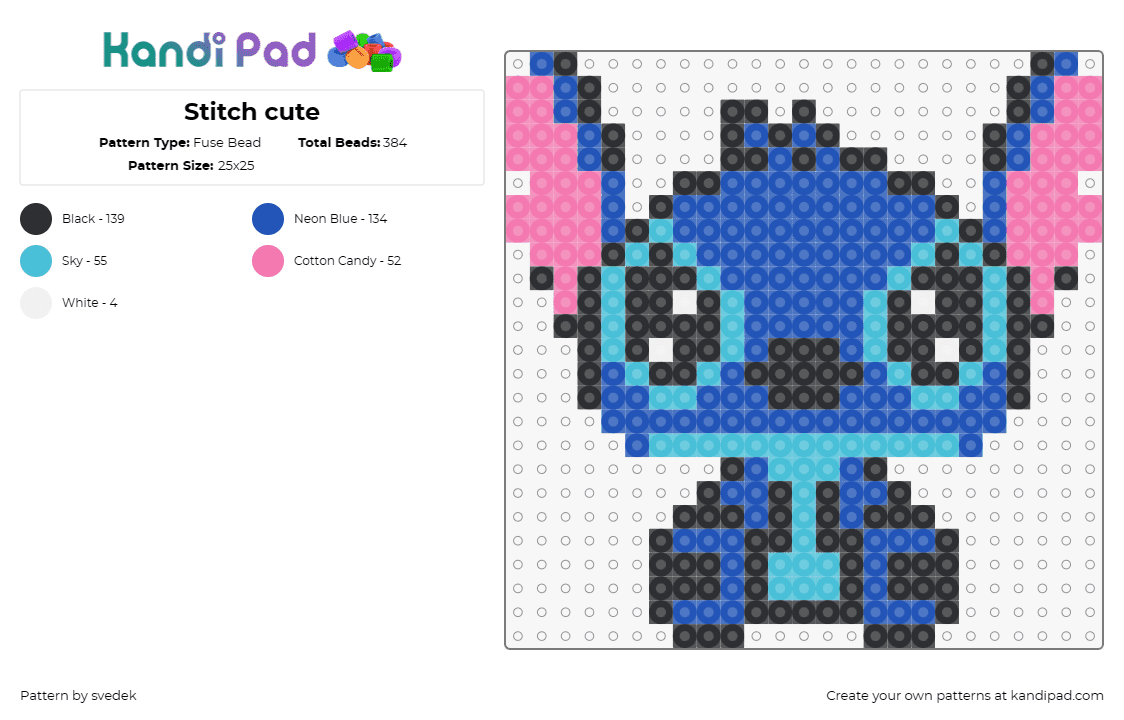 Stitch cute - Fuse Bead Pattern by svedek on Kandi Pad - stitch,lilo and stitch,adorable,animated,classic,cuteness,intergalactic,blue