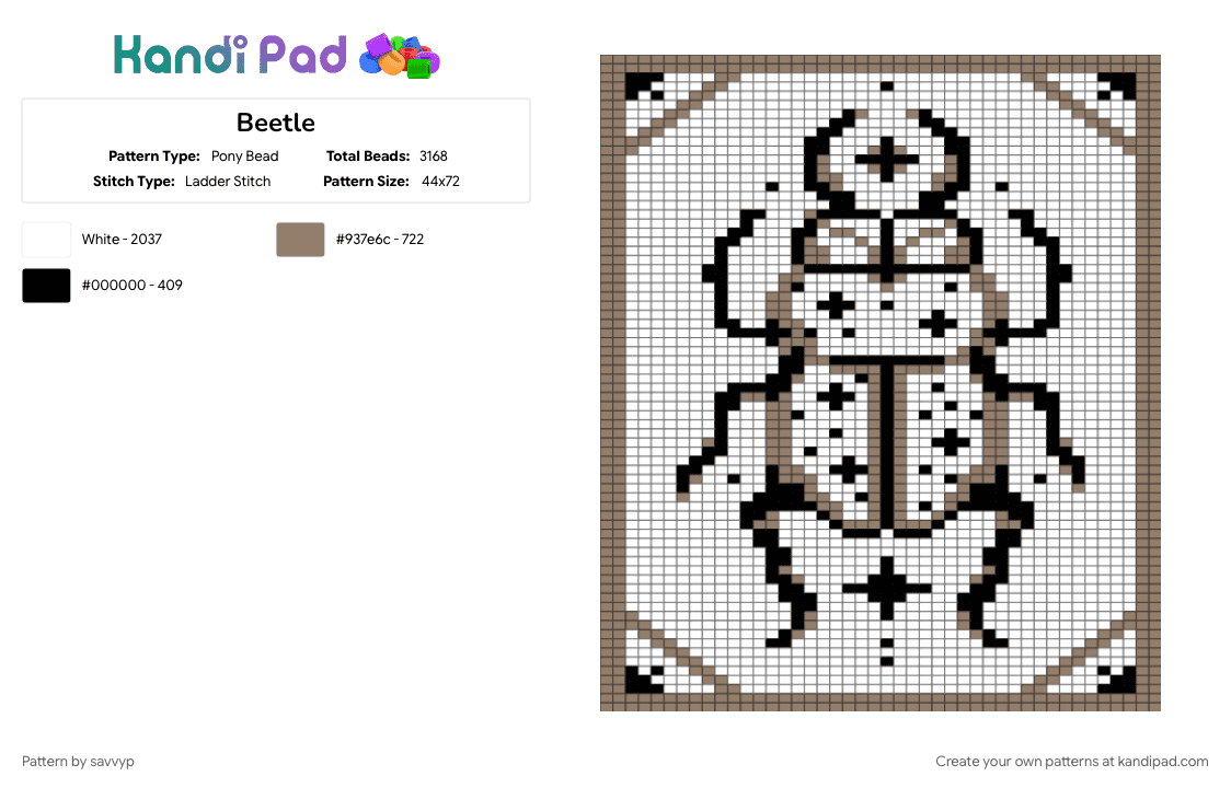 Beetle - Pony Bead Pattern by savvyp on Kandi Pad - tan, white