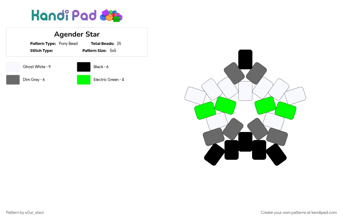 Agender Star - Pony Bead Pattern by s0ur_starz on Kandi Pad - agender, flag, gray, green, pride, queer
