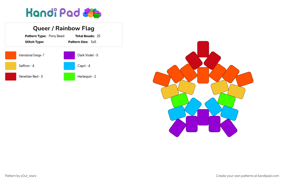 Queer / Rainbow Flag - Pony Bead Pattern by s0ur_starz on Kandi Pad - flag, light blue, orange, pride, purple, queer, rainbow, star, yellow