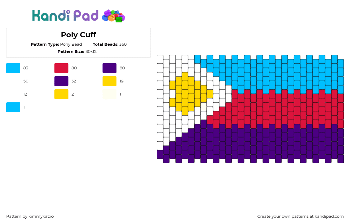 Poly Cuff - Pony Bead Pattern by kimmykatxo on Kandi Pad - polyamorous,pride,flag,cuff,colorful,white,light blue,red,purple