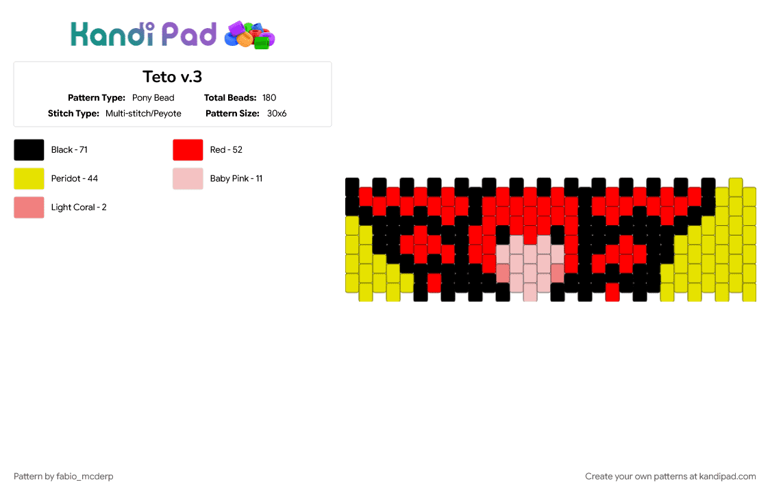 Teto v.3 - Pony Bead Pattern by fabio_mcderp on Kandi Pad - cotdstreamingmusic, kasane teto, music, red, teto, vocaloid, yellow