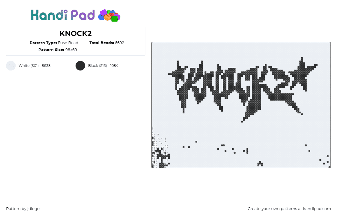 KNOCK2 - Fuse Bead Pattern by jdiego on Kandi Pad - knock2,logo,dj,music,edm,black