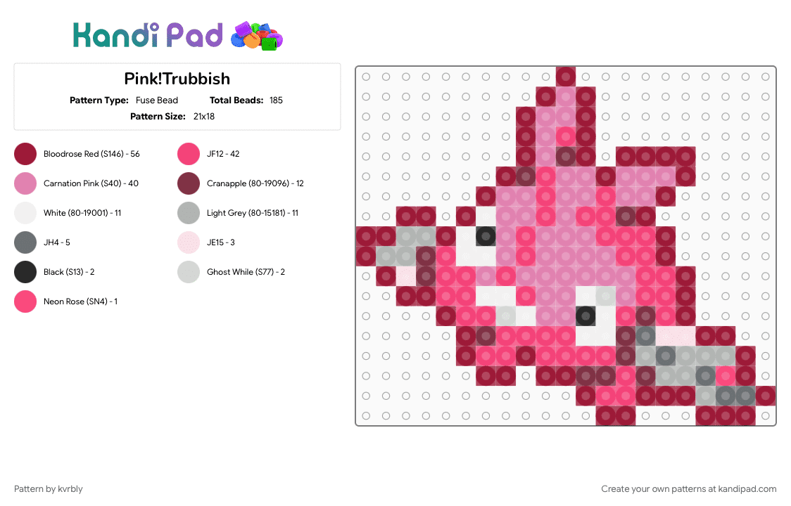 Pink!Trubbish - Fuse Bead Pattern by kvrbly on Kandi Pad - pink, red