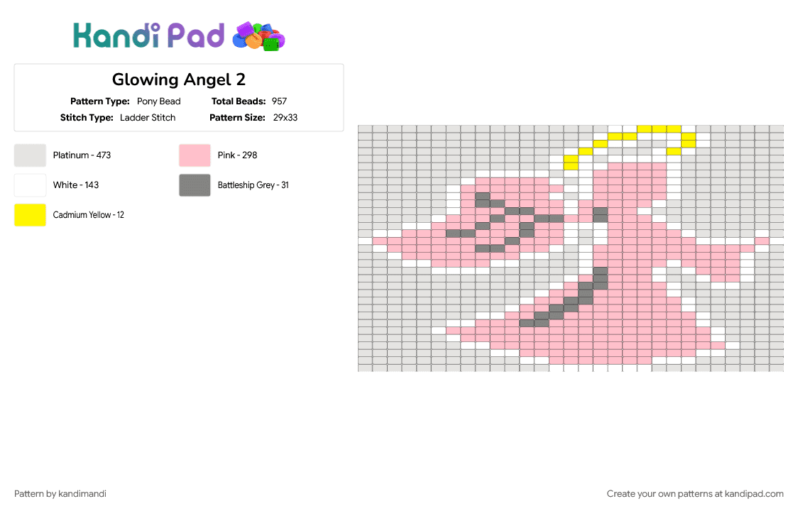 Glowing Angel 2 - Pony Bead Pattern by kandimandi on Kandi Pad - pink, white