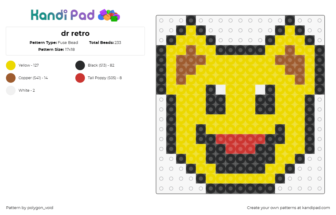 dr retro - Fuse Bead Pattern by polygon_void on Kandi Pad - drretro,regretevator,roblox,character,npc,smile,video game,yellow