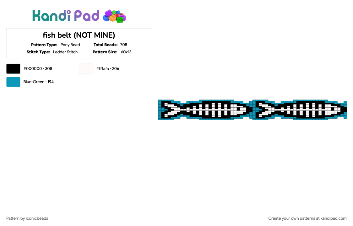 fish belt (NOT MINE) - Pony Bead Pattern by iconicbeads on Kandi Pad - belt, light blue, white