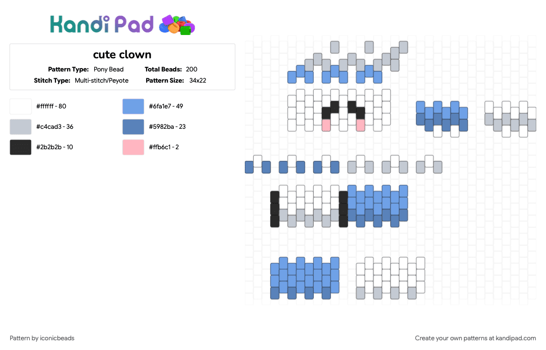 cute clown - Pony Bead Pattern by iconicbeads on Kandi Pad - cotdlowcontrast, light blue, white