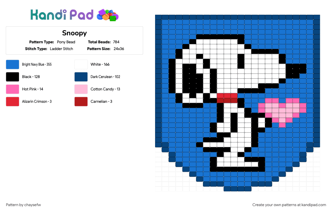 Snoopy - Pony Bead Pattern by chaysefw on Kandi Pad - blue