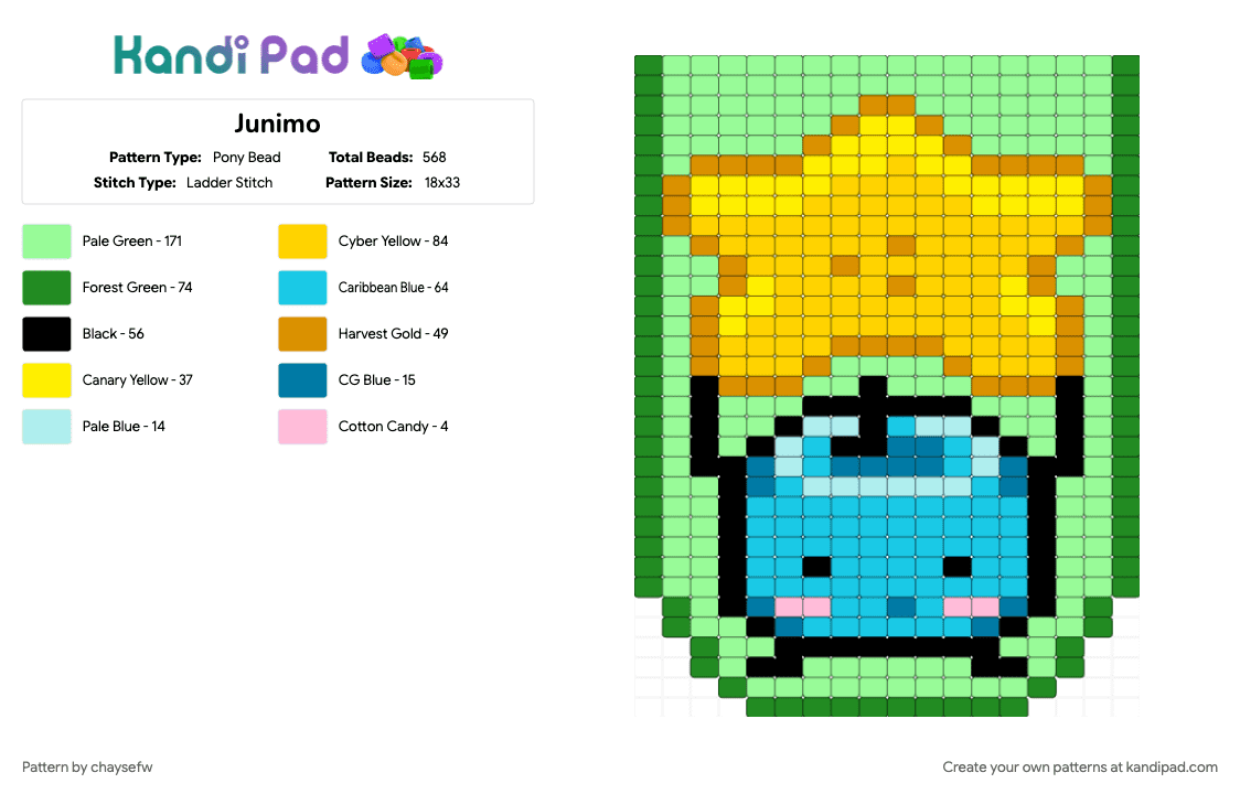 Junimo - Pony Bead Pattern by chaysefw on Kandi Pad - green, light blue, teal, yellow