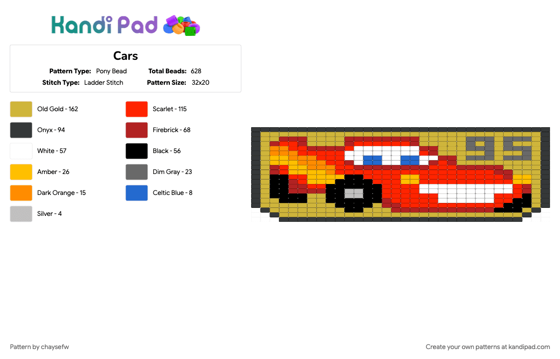 Cars - Pony Bead Pattern by chaysefw on Kandi Pad - red, yellow