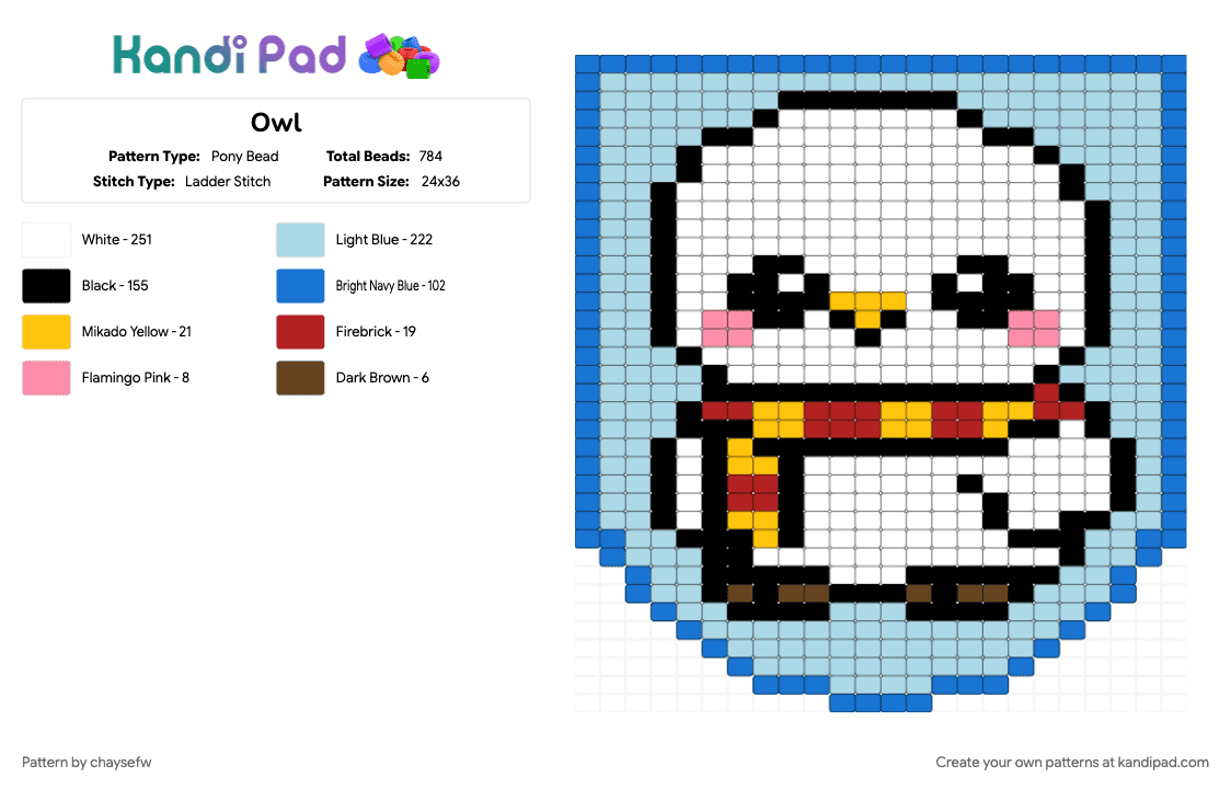 Owl - Pony Bead Pattern by chaysefw on Kandi Pad - blue, light blue, white