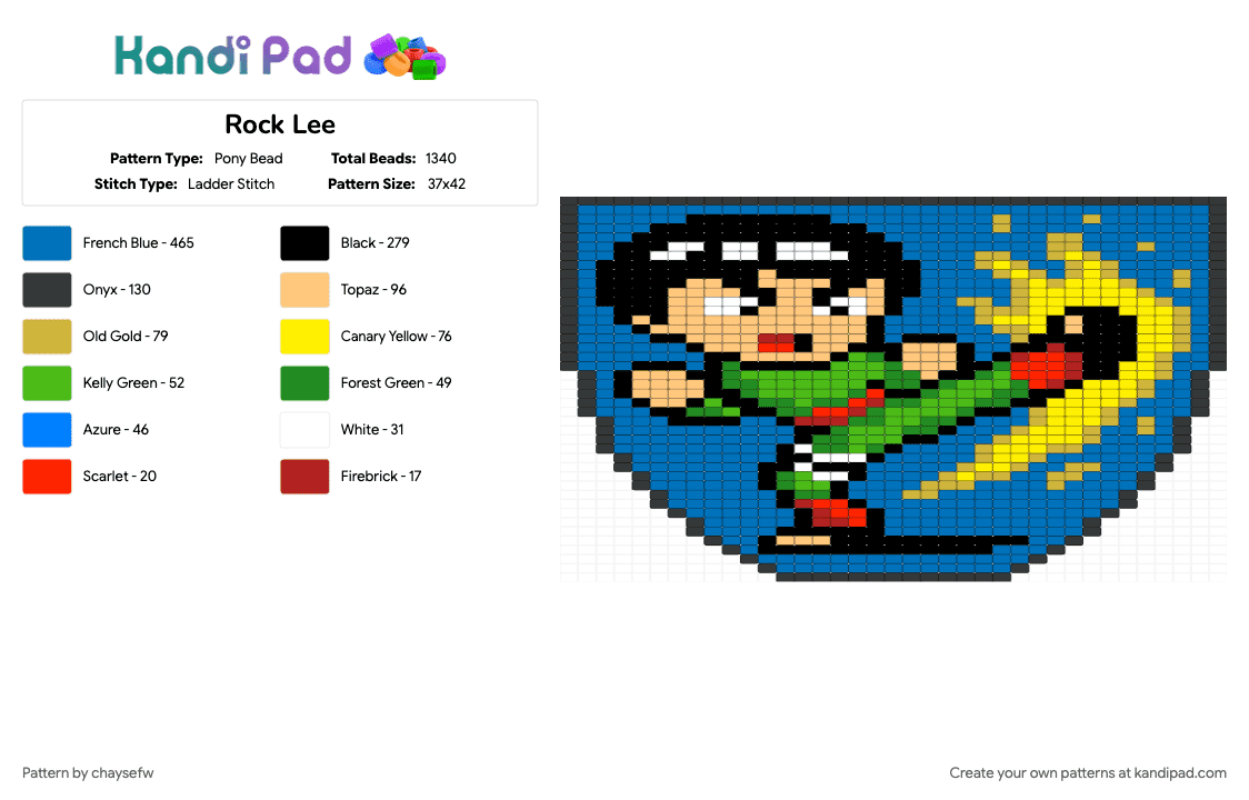 Rock Lee - Pony Bead Pattern by chaysefw on Kandi Pad - blue