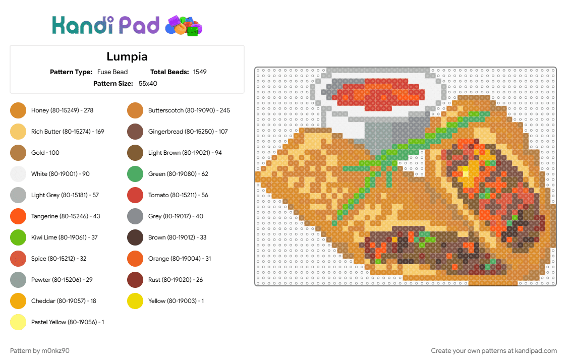 Lumpia - Fuse Bead Pattern by m0nkz90 on Kandi Pad - orange, tan, yellow
