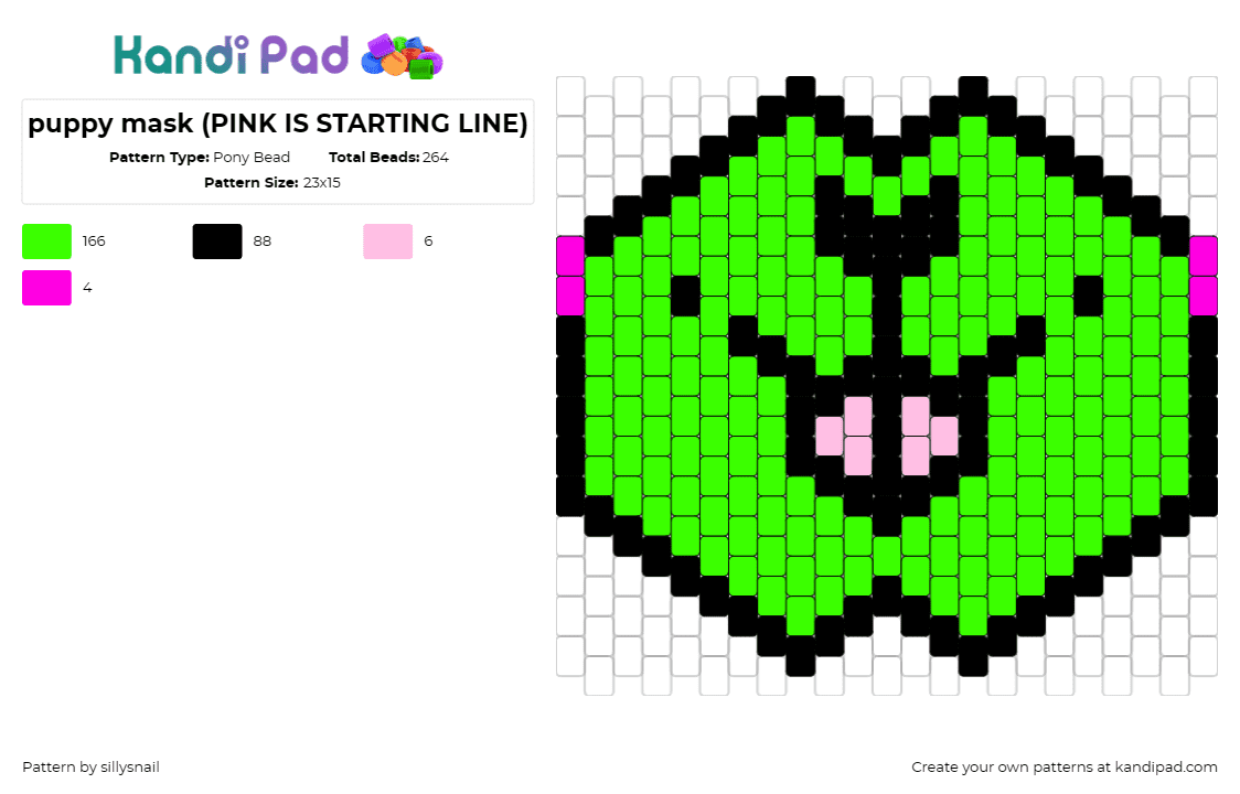 puppy mask (PINK IS STARTING LINE) - Pony Bead Pattern by sillysnail on Kandi Pad - mask,puppy,dog,animal,clothing,clothes