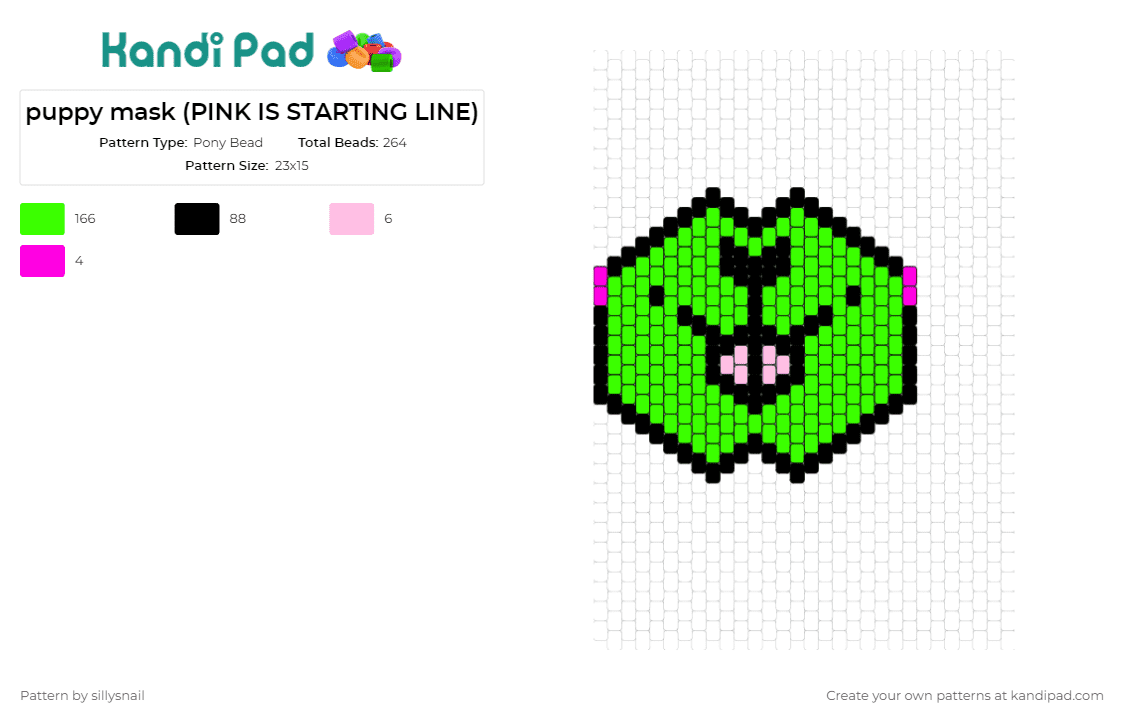 puppy mask (PINK IS STARTING LINE) - Pony Bead Pattern by sillysnail on Kandi Pad - mask,puppy,dog,animal,clothing,clothes